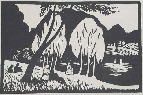 Lakeside landscape art deco - landscape:,