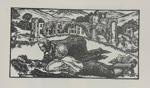 Medieval castle 1921 woodcut - medieval,