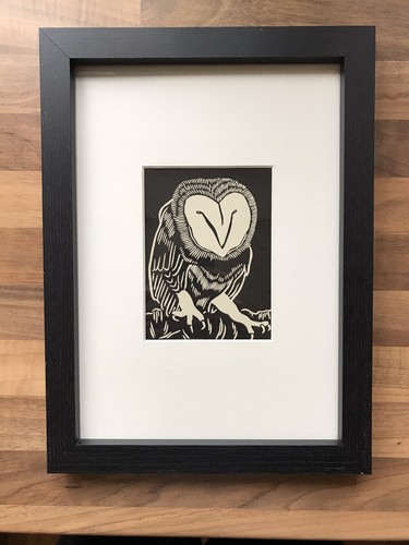 Barn owl framed - framed, woodcut