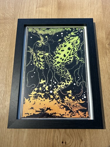 Frog framed woodcut - ‘frog’-,