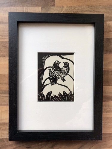 Siskin framed woodcut - framed,