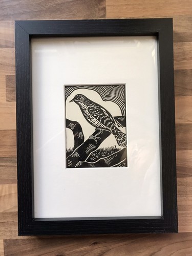 Wryneck framed woodcut - framed,