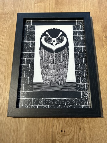 Owl framed woodcut - ‘owl’-,
