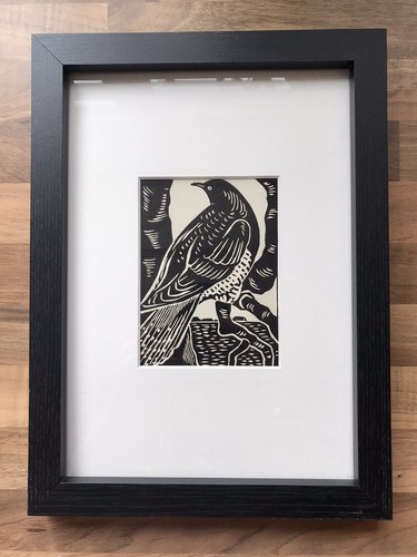 Cuckoo framed woodcut - ‘cuckoo’-,