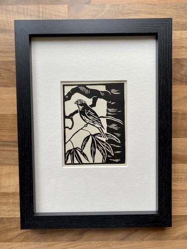 Linnet framed woodcut - ‘linnet’-,
