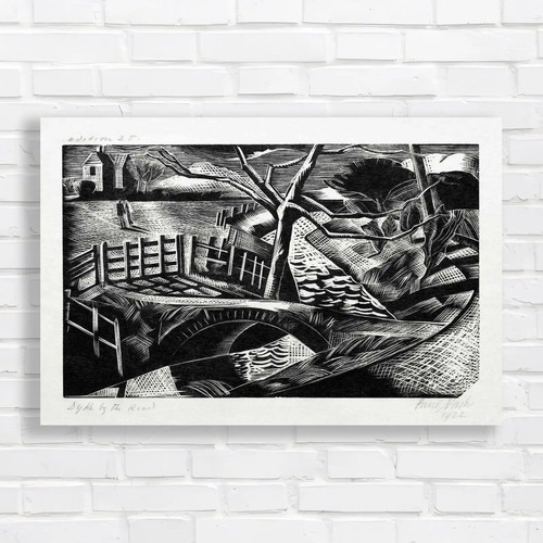 Dramatic landscape woodcut - landscape,