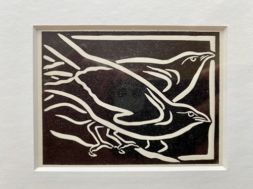 Raven framed woodcut - ‘raven’-,