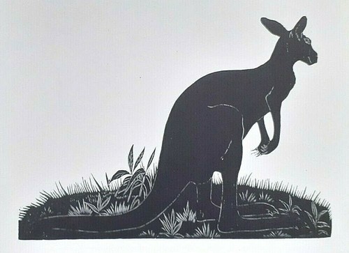Kangaroo print woodcut - of,