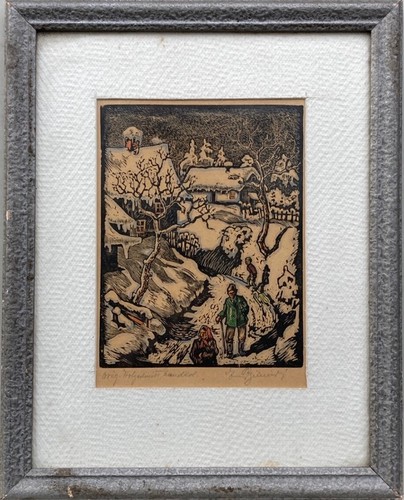 Original signed woodcut winter - original,