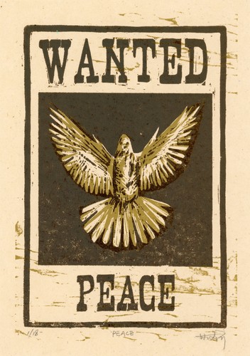 Peace original woodcut - peace,, print